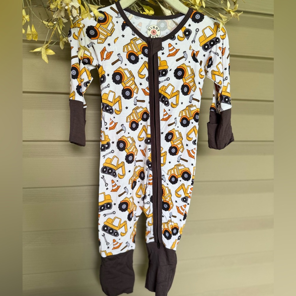 Bamboo Baby Pajamas Construction Vehicle Print